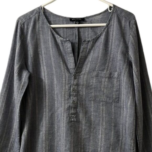 Max Edition Blue Chambray Striped Popover Top NWOT Size Large - Picture 2 of 9